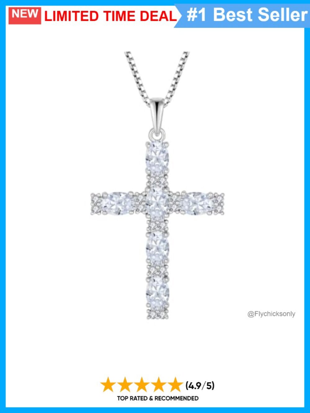 925 Sterling Silver Cross Necklace 18k White Gold Plated CZ Pendant